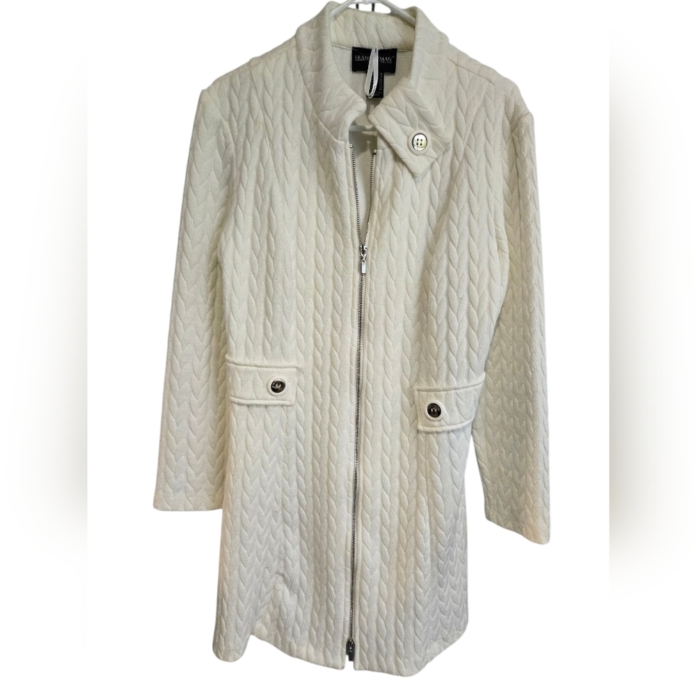 Frank Lyman Design White Quilted Trench Coat, Size 10